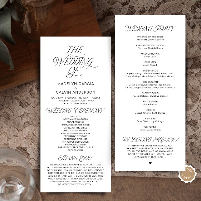 Programa Ordem de Cerimônia de Casamento Moderna e Sofistic (Modern Classy Wedding Ceremony Order Program in Black and White)