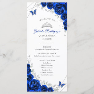 Programa Ordem de Eventos Quinceanera Azul Real Prata