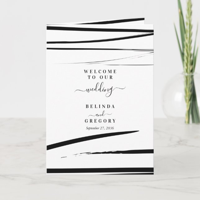 Programa Ordem de Serviço de Casamento Branco Negro Moderno (Frente)