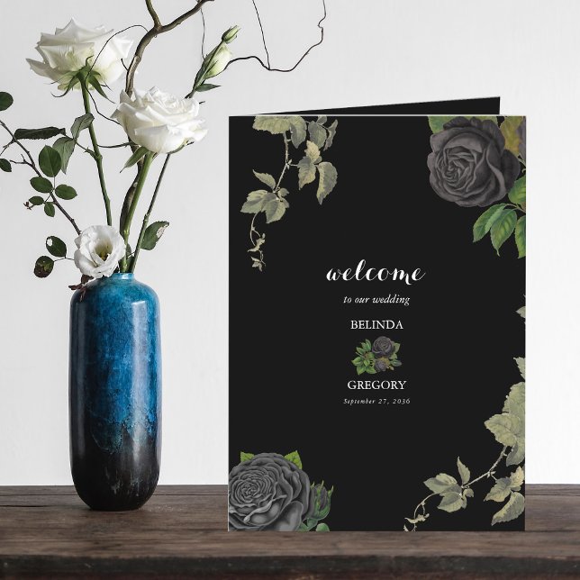 Programa Ordem de Serviço de Casamento Negro do Halloween (Gothic Halloween Black Wedding Order of Service Program)