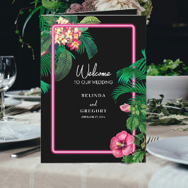 Programa Ordem de Serviço de Casamento Tropical Neon Pink