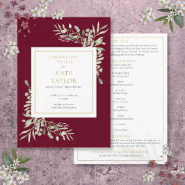 Programa Ordem de Serviço de Funeral com Folhagem Verde