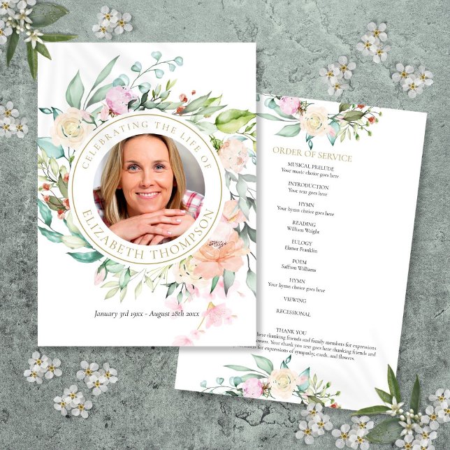 Programa Ordem De Serviço De Memória Funeral Floral (Floral Funeral Memorial Order Of Service Program)