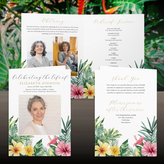 Programa Ordem de Serviço Memorial Fúnebre de Flores Tropic (Tropical Flowers Funeral Memorial Order Of Service Program)