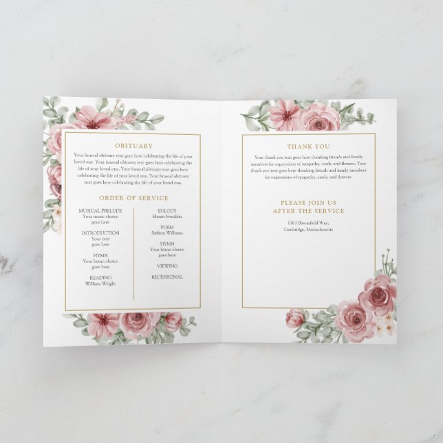 Programa Ordem De Serviço Memorial Funeral Foto Floral (Interior)