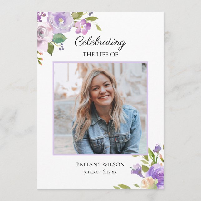 Programa Ordem de Serviço Obituária Funeral Purple Floral (Frente)