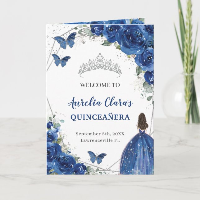 Programa Ordem dos Acontecimentos da Quinceañera Real Azul (Frente)