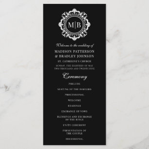 Programa Ornamentado Floral Monograma Casamento Elegante Pr
