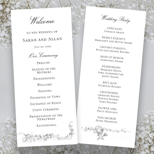 Programa Ornate Classic French Rose Border Wedding (Criador carregado)