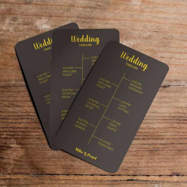 Programa Ouro Rico no Tema do Casamento Negro (Let your wedding timeline card match your wedding theme.)