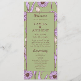 Programa Padrão de Flor de Hippie Funky Y2K Retro Roxo Verd