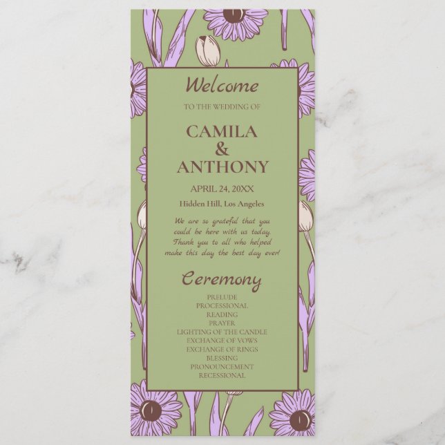 Programa Padrão de Flor de Hippie Funky Y2K Retro Roxo Verd (Frente)