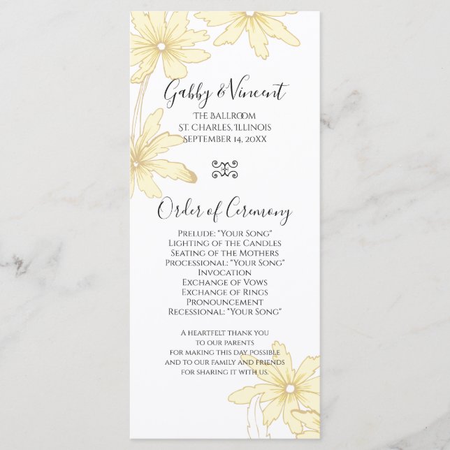 Programa Pale Yellow Daisies Wedding Program (Frente)