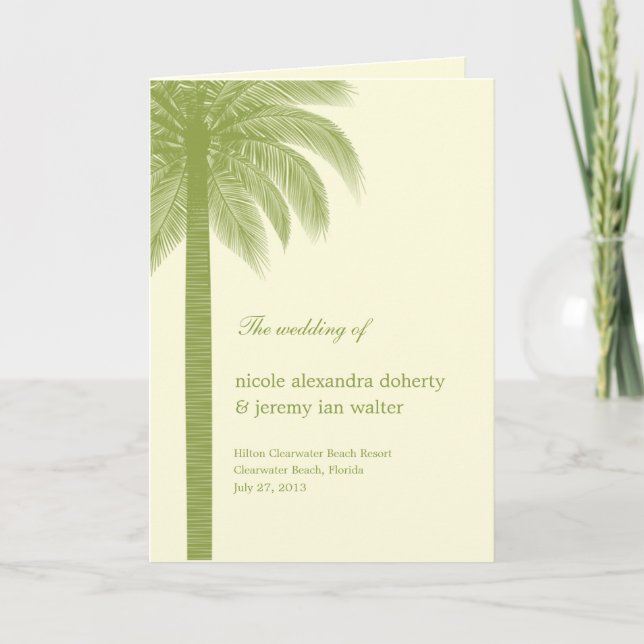 Programa Palm Beach Wedding Program Card - Verde (Frente)