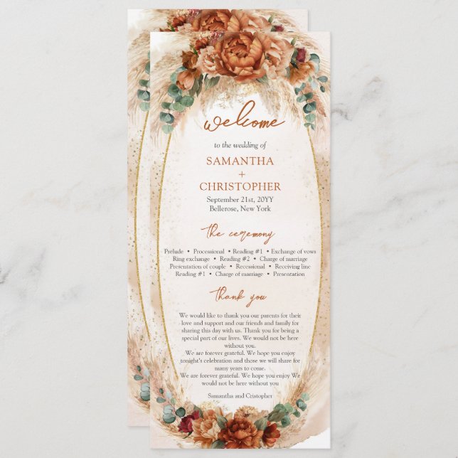 Programa Pampas Burgundy Flores do Modern Terracot (Frente/Verso)