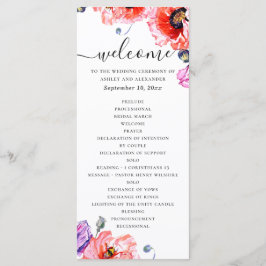 Programa Papoulas. Casamento floral vermelho elegante aquar