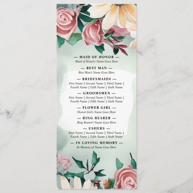 Programa Pastel Flower Elegance: Casamento Floral Verde Sag (Verso)