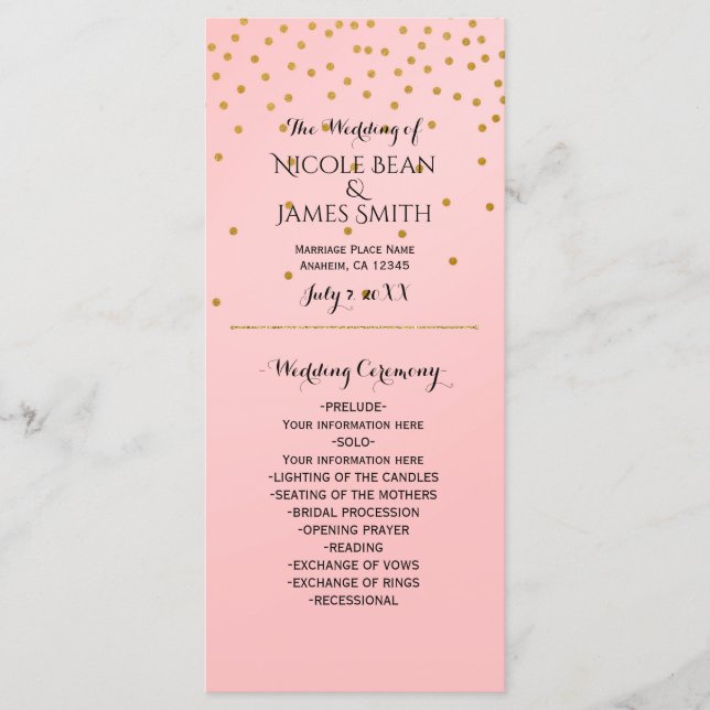 Programa Peach & Dourado Shiny Faux Foil Confetti (Frente)
