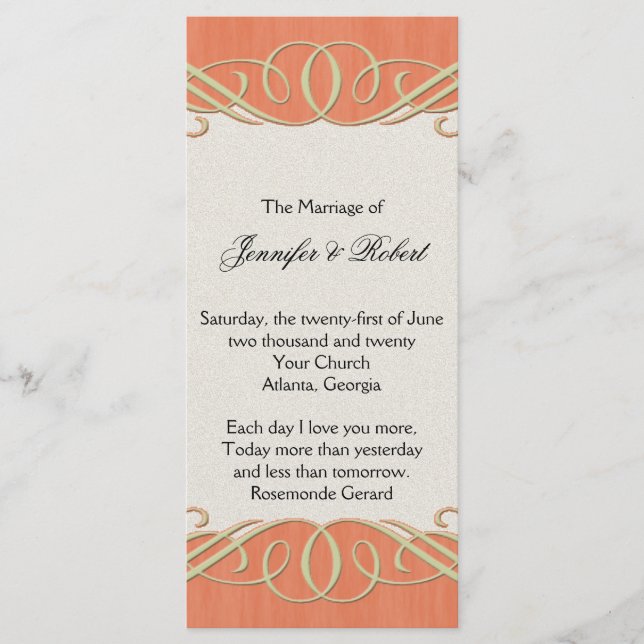 Programa Peach e Sage Elegant Scroll Wedll Program (Frente)