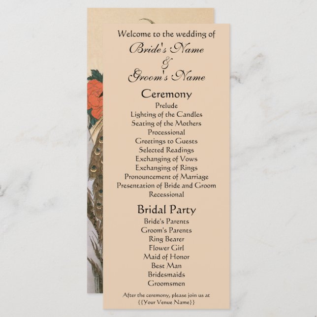 Programa Peacock e Peonies por Casamento Hiroshige (Frente/Verso)