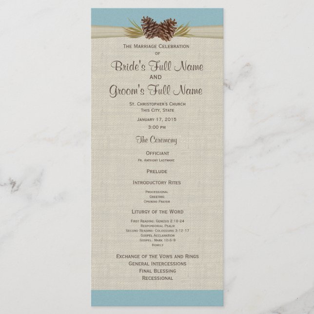 Programa Pine Cones e Burlap Blue Wedning Program (Frente)