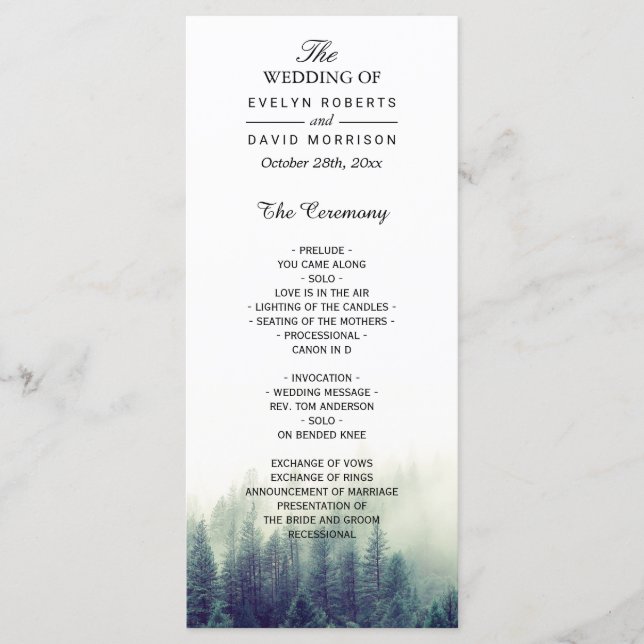 Programa Pine Tree Wedding Program | Tema Floresta Natureza (Frente)