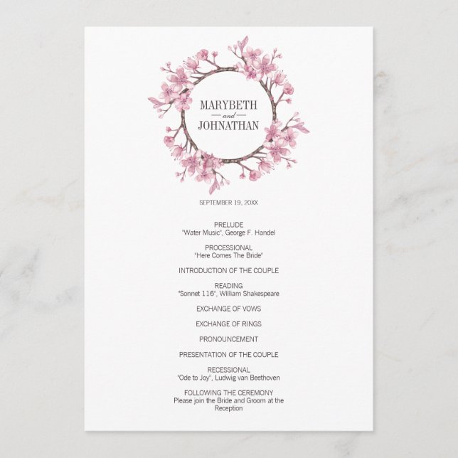 Programa Pink Cherry Blossom Floral Wreath Wedment (Frente)