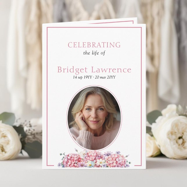 Programa Pink Hydrangea Summer Flowers Funeral Folded (Criador carregado)