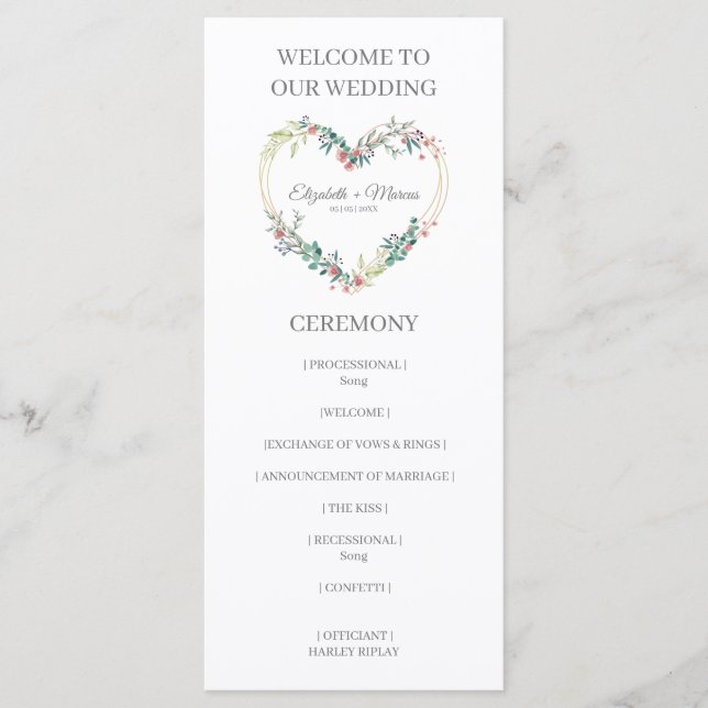 Programa Pink Shades Heart on Wildflowers for Wedding (Frente)