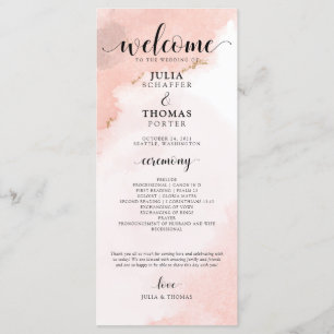 Programa Pink Watercolor e Dourada Ordem de Casamento da Ce