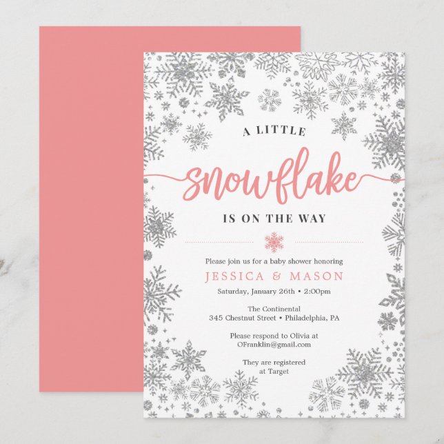 Programa Placa Invites para Chá de fraldas em Floco de Neve (Frente/Verso)