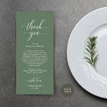 Programa Place Setting Obrigado, Elegante Sage Green Card<br><div class="desc">Introduzindo o toque perfeito para a sua recepção de casamento - nosso elegante casamento Obrigado Coloque Cartões de Configuração, com o título "Celebração de Vamos"! Projetados para expressar sua profunda apreciação pela presença de cada convidado em seu dia especial, essas cartas são a maneira ideal de adicionar um toque pessoal...</div>