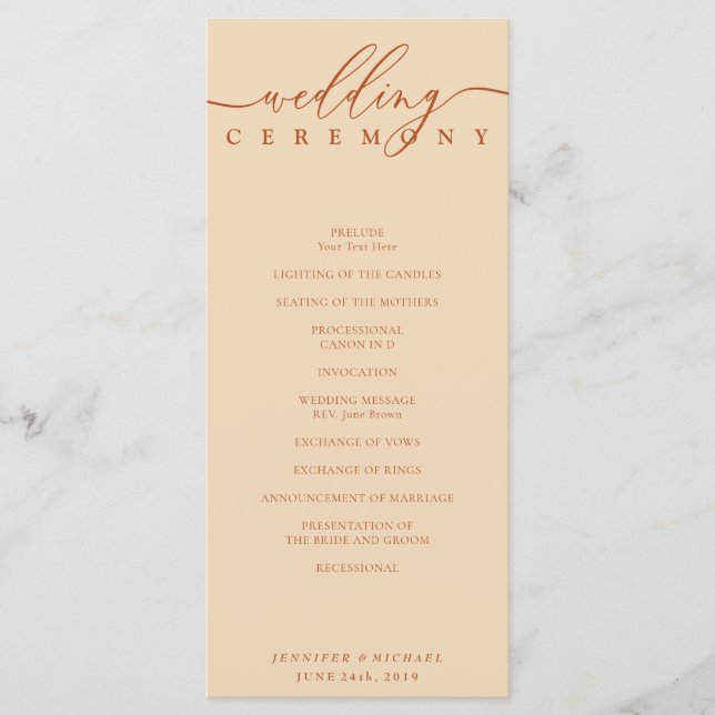 Programa Plano de Cerimônia de Casamento Terracotta (Frente)