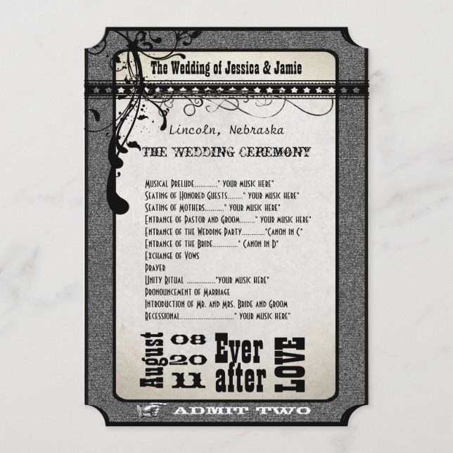 Programa Playbill Weding Program Silver Metálico (Frente)