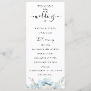 Programa Poeira Azul Pastel Aquarela Casamento Floral