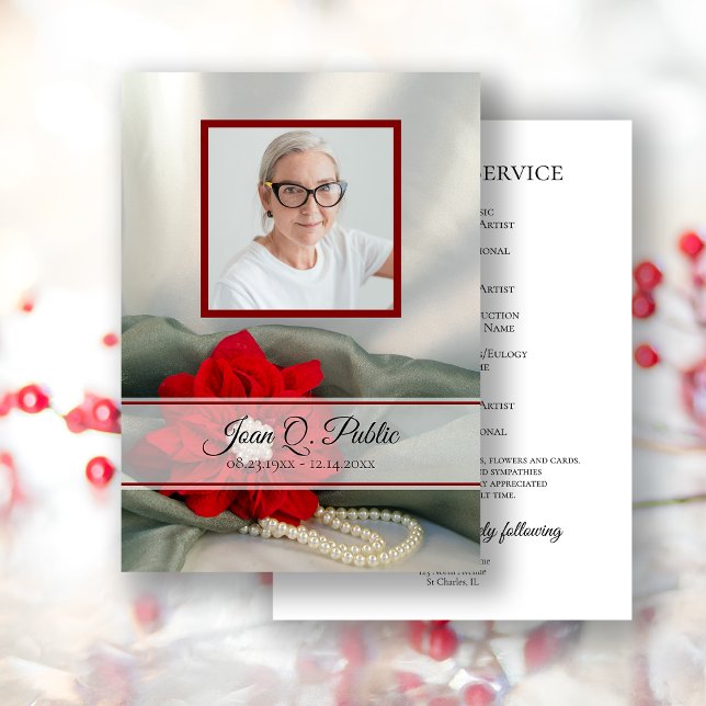 Programa Poinsettia Pearls Winter Funeral Service Memorial (Criador carregado)