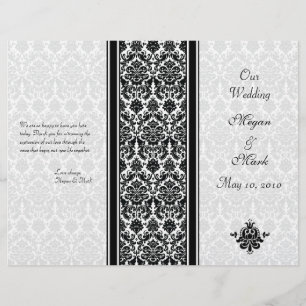 Programa preto e branco do casamento tema damasco