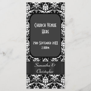 Programa preto e branco do casamento tema damasco