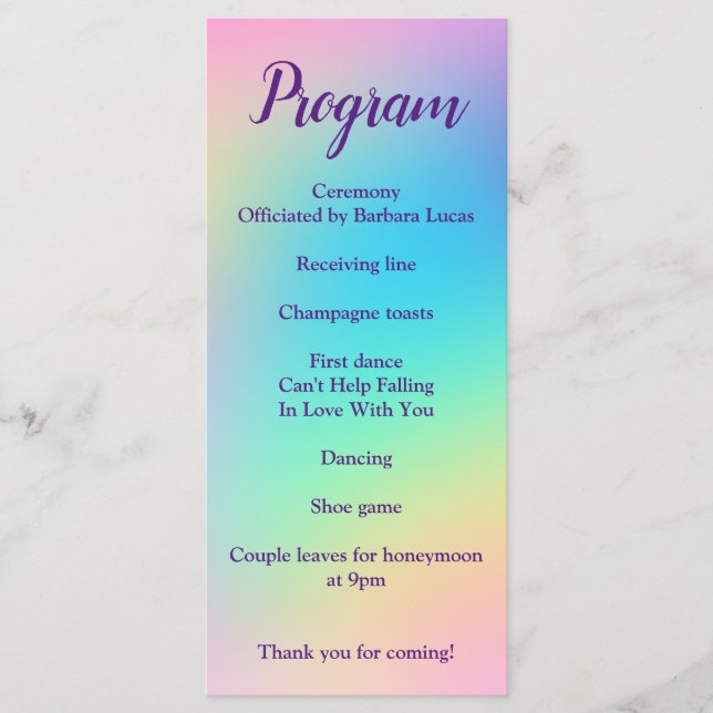 Programa Pretty Pastel Rainbow Gradient Wedding Program (Frente)