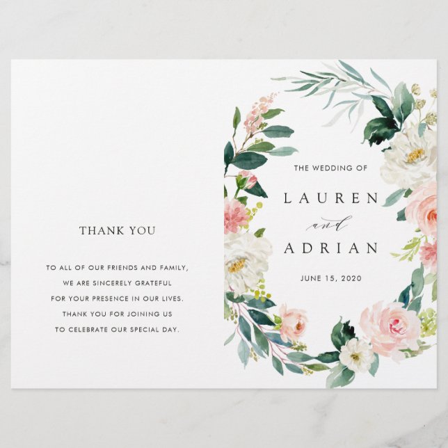 Programa primavera Blush Floral Wreath Dobrado (Frente)