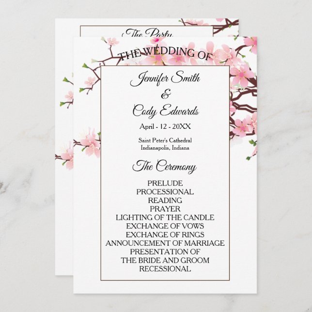Programa primavera Cherry Blossoms de Casamento (Frente/Verso)