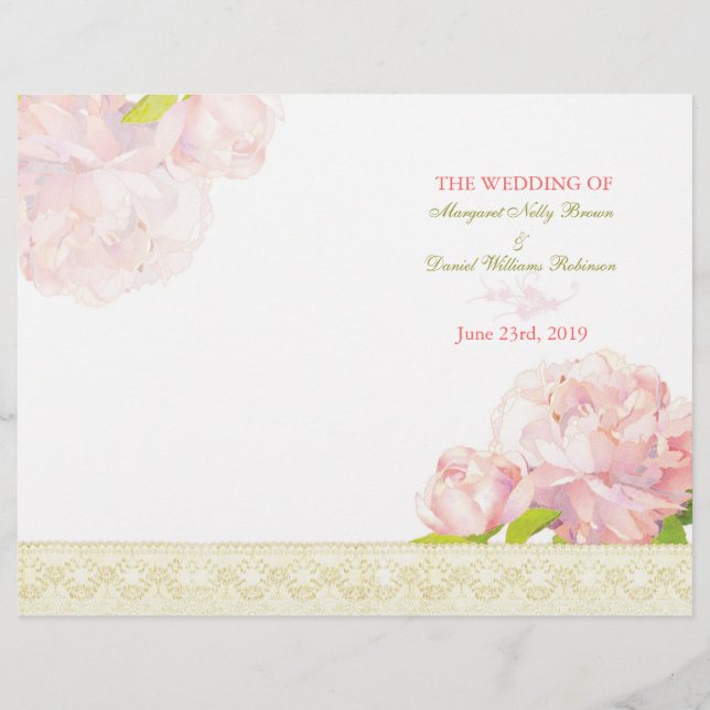 Programa primavera Pink Peony Bi Fold Weding (Frente)