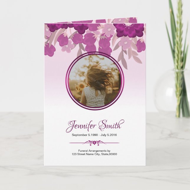 Programa Printable Floral Funeral Program Template (Frente)