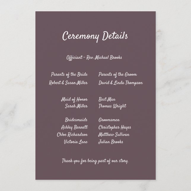 Programa Purple Floral Botanical Wedding (Verso)
