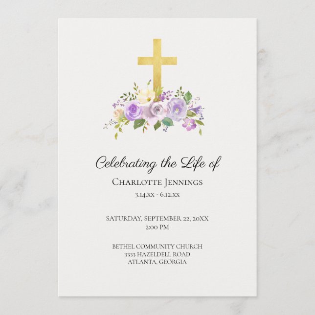 Programa Purple Floral Funeral Memorial da Vida (Frente)