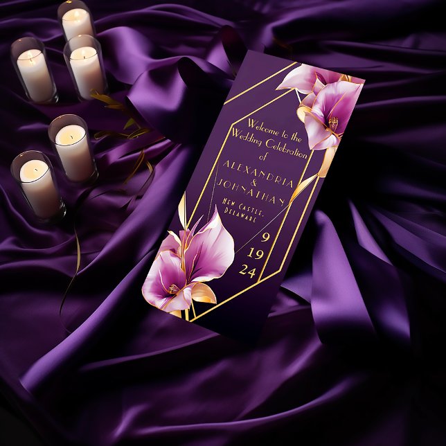 Programa Púrpura sofisticada e Casamento Dourado de Lily Ca (Stylish Modern Purple and Gold Calla Lilies Wedding Program )