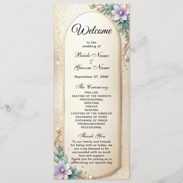 Programa Quadro Floral Decorativo com Pérolas Casamento  (Frente)