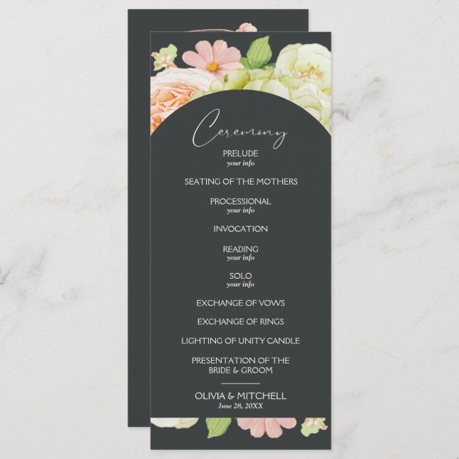 Programa Quic Florals Dark Wedk Ceremony (Frente/Verso)