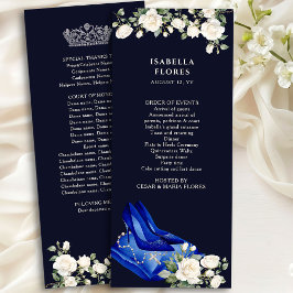 Programa Quinceanera Azul Elegante Meia-Noite Tiara e Rosas