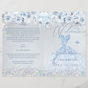 Programa Quinceanera Baby Blue Floral Glitter